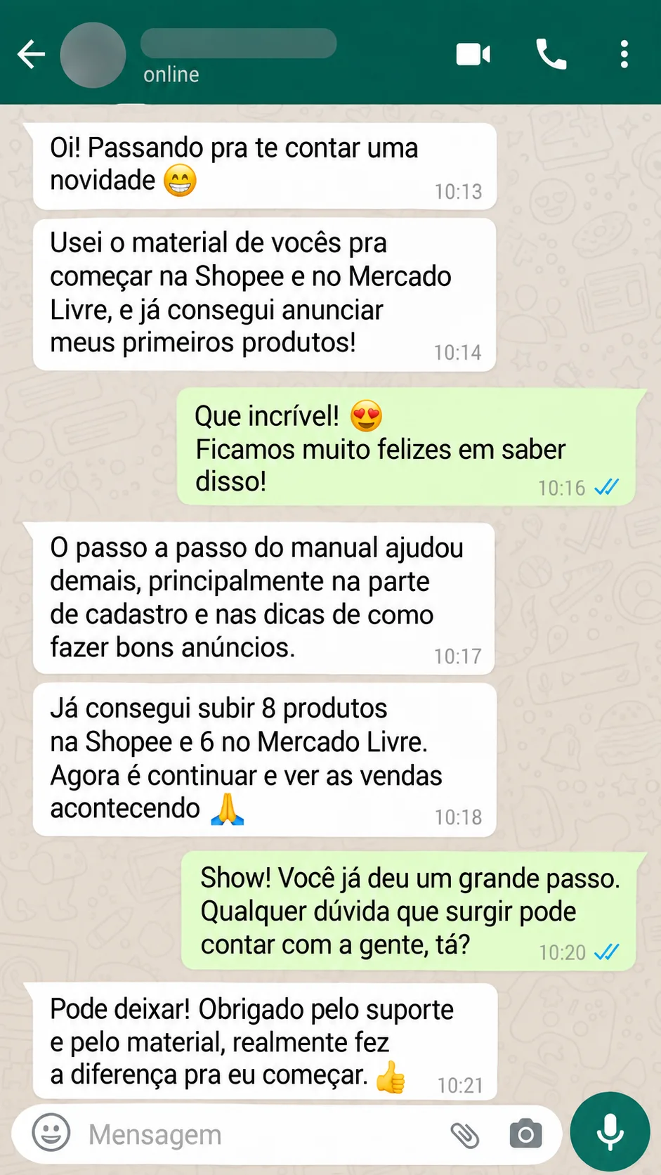Print de conversa no WhatsApp com cliente