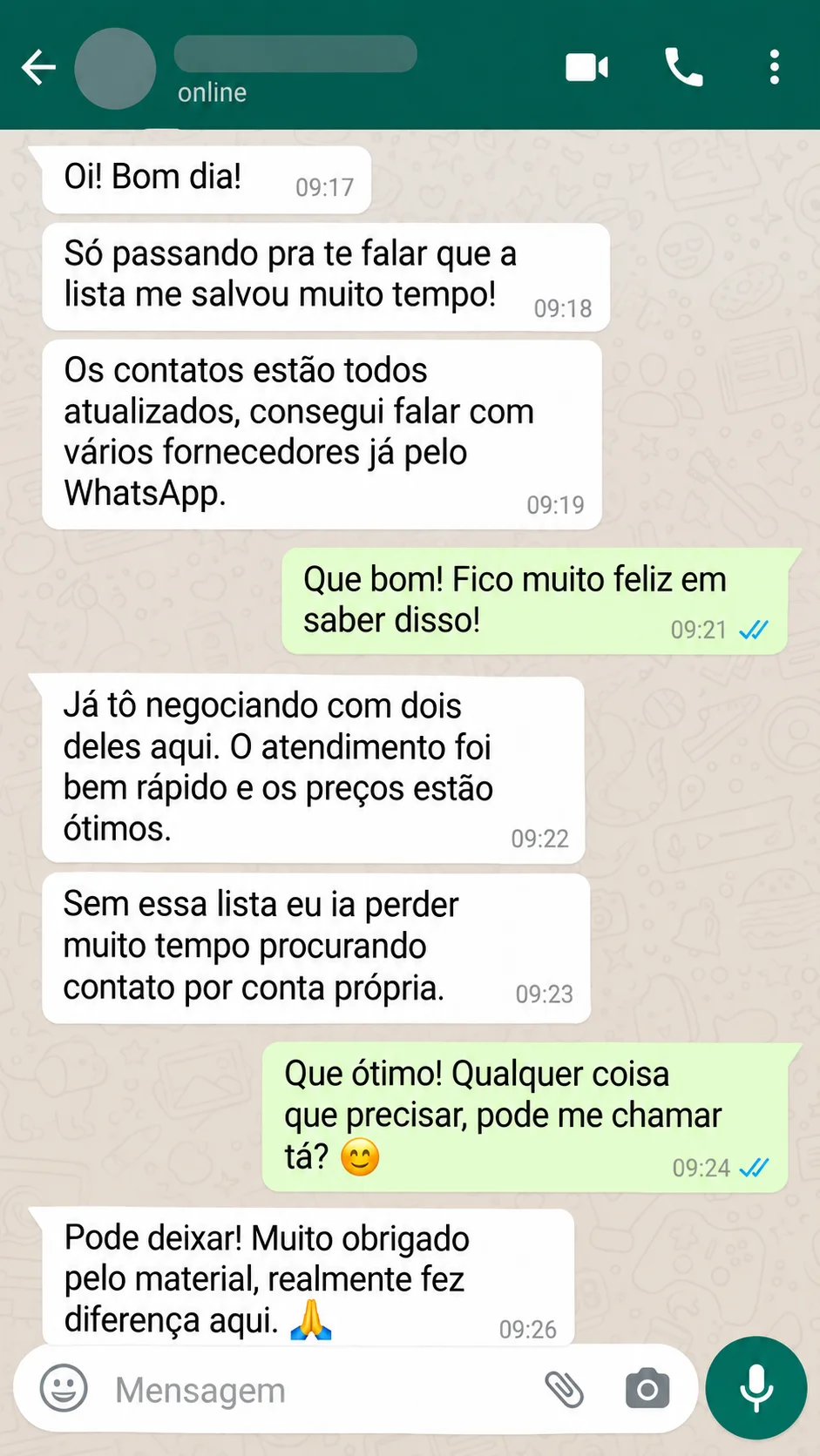 Print de conversa no WhatsApp com cliente