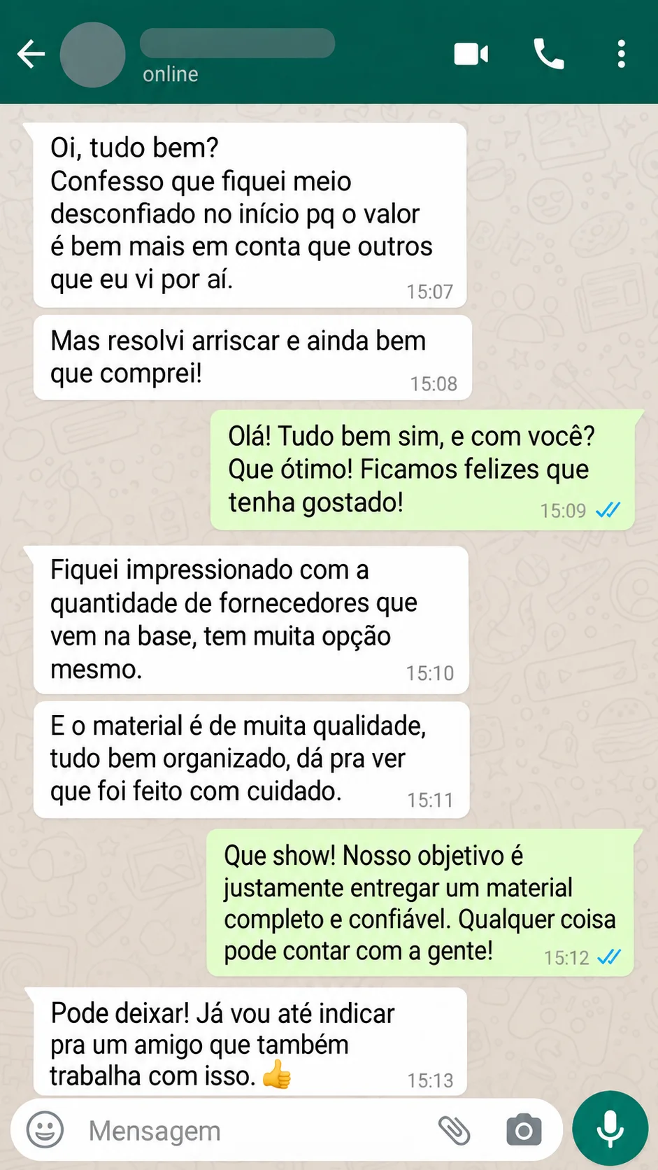 Print de conversa no WhatsApp com cliente